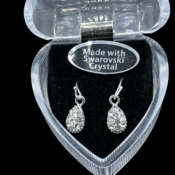 Swarovski Crystal Teardrop Earrings Silver Holiday Gift Sparkle Glam Christmas - Picture 6 of 6